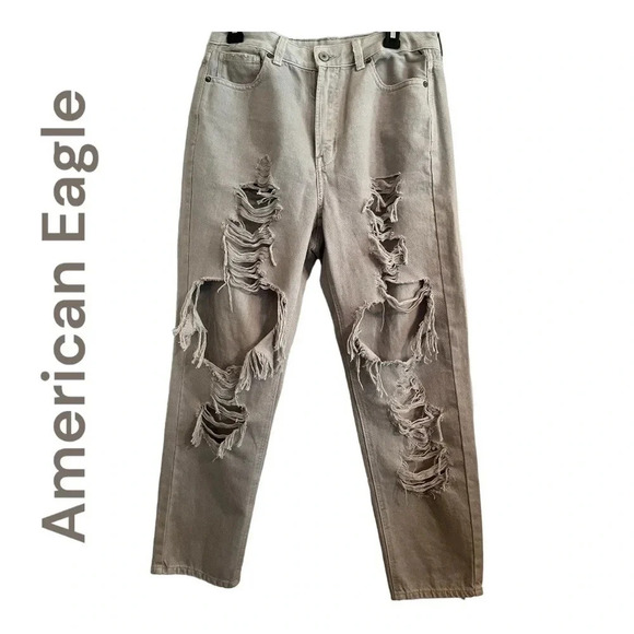 American Eagle‎ Distressed Ripped Mom Jeans size 10 regular - Picture 1 of 11